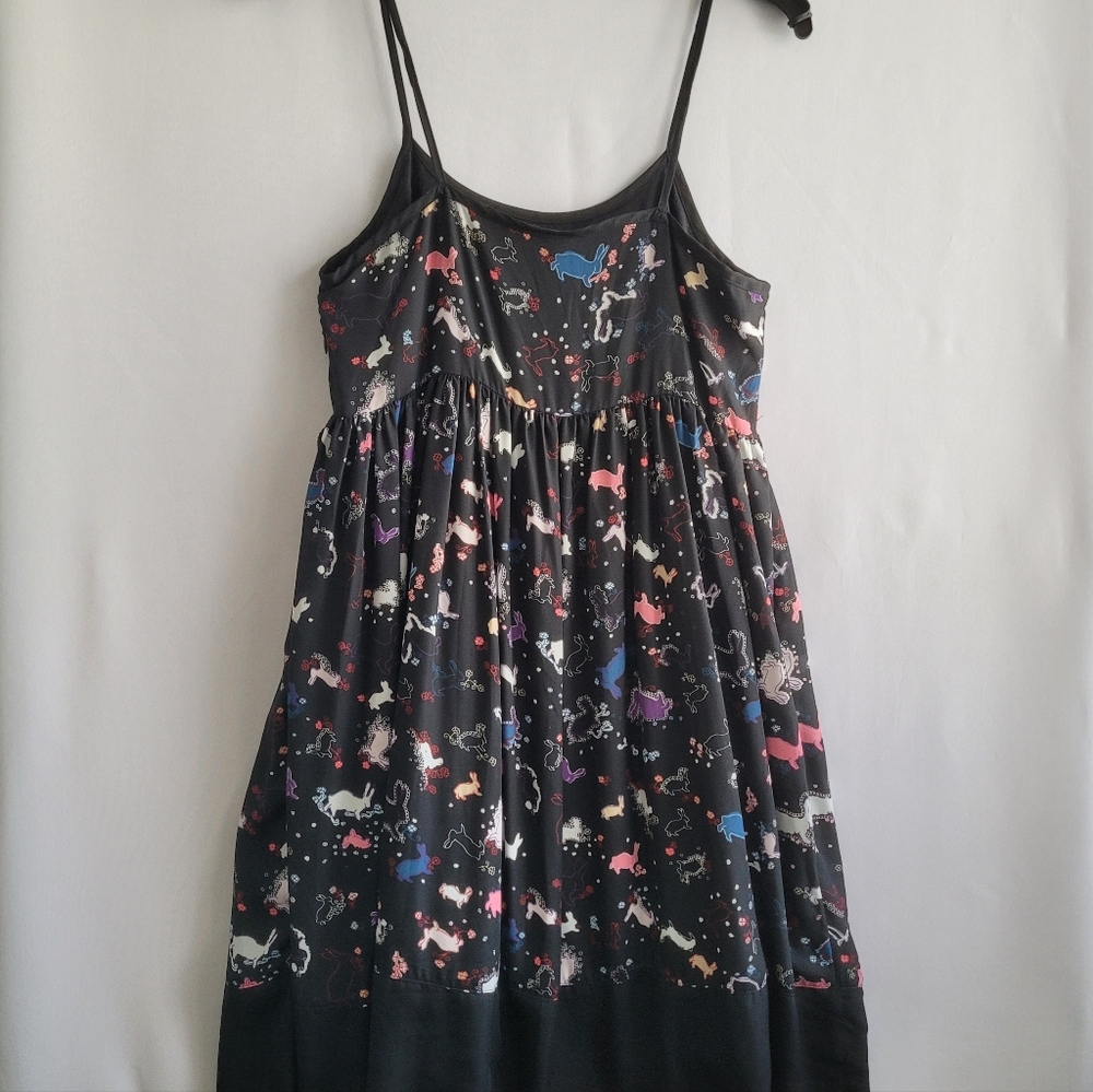 Erin Fetherston Target Slip Babydoll Dress Juniors 9 Black Novelty Flare Rabbit - Picture 13 of 13